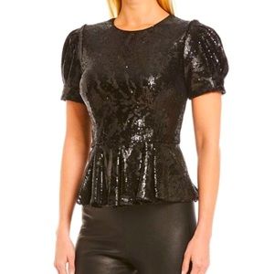 ANTONIOMELANI Black Ozan Sequin Puff Sleeve Peplum Top